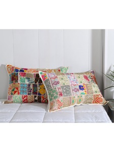 Housse de coussin brodée indienne en coton, patchwork - Product Image 5