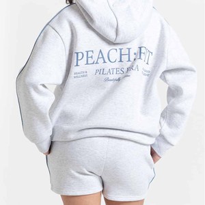 TWIN CITY Ensemble short 2 pièces pour femme, haut court à capuche en polaire, rayures latérales, coupe ample, décontracté, toutes saisons, 100% coton - Product Image 2