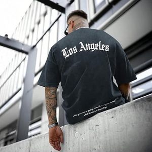 T-shirts graphiques streetwear Los Angeles pour hommes, coupe oversize, vintage, effet délavé, amples, en coton - Product Image 3
