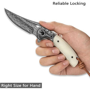 Couteau de poche multifonctionnel Burraq fait main en acier Damas avec étui en cuir, idéal pour un cadeau d'anniversaire ou un cadeau pour témoin de mariage - Product Image 4