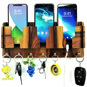 ที่แขวนผนังไม้วอลนัท ที่เก็บกุญแจ แท่นชาร์จโทรศัพท์ ขายส่งอินเดีย - Product Image 1