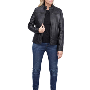 REBA SPORTS IMPEX Brown Genuine Leather Breathable Bomber <b>Jacket</b> <b>Women</b> Zip-Up Pocket Cuffs Ribbed Hem Custom Logo Autumn Winter - Product Image 2