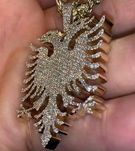 จี้ฮิปฮอปแบบหรูหรา เงินแท้ 925 ชุบทอง 14K ประดับเพชรโมอิสซาไนต์รูปนกอินทรีคู่ สำหรับทุกเพศ - Product Image 2