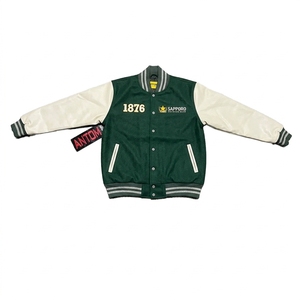 Chaqueta Varsity Verde Personalizada para Hombre, Algodón y Poliéster, Logotipo Sapporo Bordado, Cuello Camisero, Estilo Casual, Corte Regular para Otoño - Product Image 1