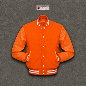 Blouson universitaire premium orange pour homme – Classique, boutons-pression, streetwear décontracté, léger, col côtelé, poignets rayés – Soldes d'automne - Product Image 5