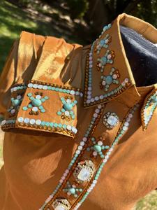 Tela de tafetán elástica hecha a mano Cowgirl Western Show Shirt para ropa ecuestre y equitación - Product Image 5