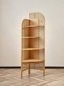 Librería Esquinera Moderna de Madera con 4 Estantes, Diseño de Ratán Ecológico, Multifuncional, Ahorra Espacio, para Hogar u Oficina - Product Image 6