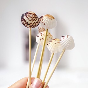 Brochetas de conchas marinas sobre brochetas de bambú, palillos para cócteles de conchas, decoración para bar de playa - Product Image 4