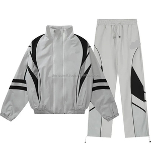 OEM Custom logo Reflective Jogging Nylon Tracksuit Mens Windbreaker Tracksuit Nylon Sets White Pipping Stripes for Men - Product Image 2
