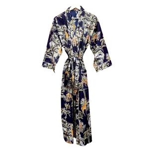Peignoir en coton pur gaufré, col en V, motif floral, fermeture à ceinture, manches longues, vêtements décontractés de luxe pour femmes, été, séchage rapide - Product Image 4