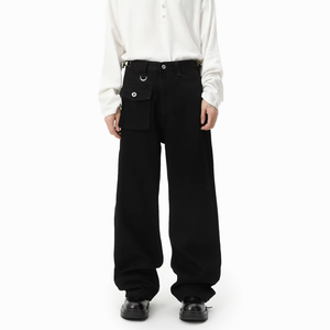 Jeans droits pour homme, automne |   Taille mi-haute, détail de petite poche, mélange polyester/coton, taille moyenne, polyvalent - Product Image 6