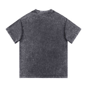 T-shirt en coton 100% de haute qualité 240 g/m², effet délavé (snow/acid wash), avec logo frontal, tricoté, col ras du cou, coupe oversize et épaules tombantes, style vintage - Product Image 2