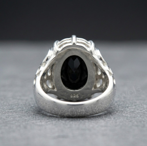 Anillo de Hombre de Plata de Ley 925 Vintage con Ónix Negro Ovalado de 10x14mm, Anillo de Coctel con Engaste de Bisel, Joyería Fina - Product Image 3