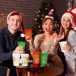 12 Uds. Vasos gruesos de plástico reutilizables de 16 oz, bonitos vasos de bebidas de elfo de pan de jengibre de Papá Noel, decoraciones navideñas para el hogar - Product Image 4