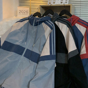OEM Men’s Retro Color Block Windbreaker <b>Jacket</b> Lightweight Casual Style Hooded <b>Zip</b> <b>Up</b> <b>Jacket</b> for Autumn Wholesale - Product Image 5