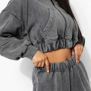 Ensemble de survêtement pour femme, haut court et pantalon de survêtement, avec cordon de serrage, décontracté, pour l'automne, coupe classique, couleur unie - Product Image 6