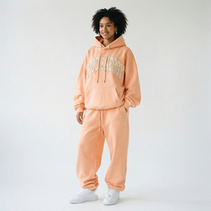 Survêtement d'hiver pour femme en molleton 100% polyester, coupe ample, manches longues, avec broderie effet usé et taille mi-haute à cordon de serrage - Product Image 5