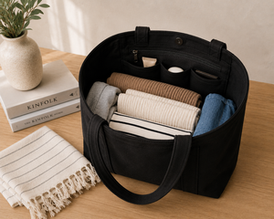 Sac fourre-tout minimaliste en toile noire avec broderie soleil, design uni, idéal pour le shopping en toutes saisons - Product Image 6
