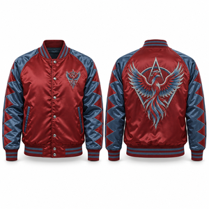 Relaxed Fit Satin Jacket Full Zip Closure Polyester <b>Fabric</b> Sublimated Graphics Personalized Artwork Interior Pocket Travel <b>Retro</b> - Product Image 4