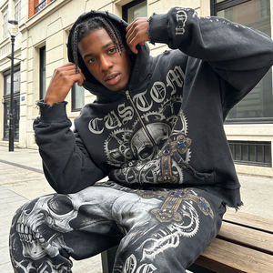 Sudadera con Capucha Extra Grande para Hombre, Diseño Personalizado con Impresión Digital Vintage, 400 GSM, Estilo Holgado, Conjunto de Dos Piezas - Product Image 2