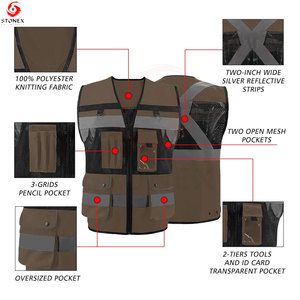 Gilet de sécurité réfléchissant fluorescent pour hommes, vêtements de travail professionnels à haute visibilité avec plusieurs poches de rangement pour la sécurité routière - Product Image 5