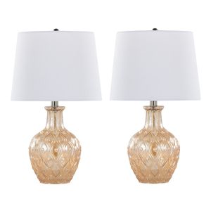 Lampada da Tavolo Contemporanea Gloria 20 Pollici in Vetro Trasparente Champagne con Dettagli Cromati e Paralume in Lino Bianco - Elegante Accento di Lusso - Product Image 1