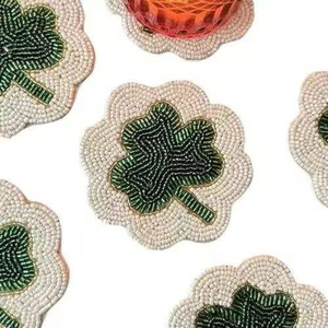 Modern Designer <b>Beaded</b> Glass Cocktail <b>Coasters</b> with Non-Slip Base for Wedding Decor & Home Accent - Product Image 1