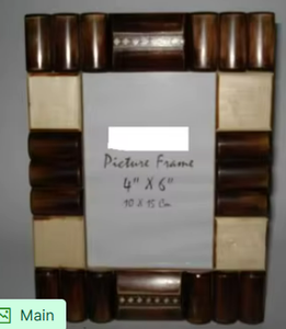 Cadre photo artisanal en bois foncé et incrustations d'os 4x6, cadre photo décoratif de luxe avec accents en résine cylindriques, unique - Product Image 6