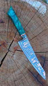 Nouvelle édition, couteau de chef de cuisine ambidextre fait main, haute dureté, lame en cuivre Damas de 8 pouces avec manche en résine - Product Image 5