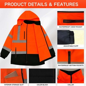 OEM Service Winter <b>Waterproof</b> ANSI/EN ISO CLASS 1 LED FLASH Reflective Safety Workwear Jacket for Construction Workers - Product Image 2