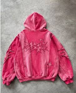Oversized Pink Velour Hoodie Embroidered <b>Star</b> <b>Design</b> Men's Streetwear Regular Fit Autumn Wear - Product Image 2