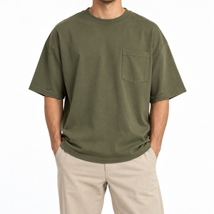 T-shirt imprimé oversize pour homme, qualité supérieure, 100% coton 280 g/m², coupe carrée, design uni vierge, tricoté en polyester/coton - Product Image 1