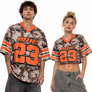 Maillot de football américain unisexe personnalisé imprimé camouflage Real Tree, respirant, coupe oversize et courte, haut de sport tendance, vente en gros usine - Product Image 1