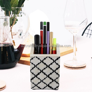 Arte morisco marroquí 4x3x4 pulgadas organizador de escritorio de madera personalizado Caddy inspirado bolígrafo portalápices tazas para suministros de oficina - Product Image 2