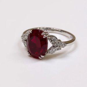 Anillo de Lujo con Gema Ovalada Roja Rubí para Mujer, Anillo de Compromiso Vintage, Anillo con Piedra de Acento Marquesa - Product Image 2