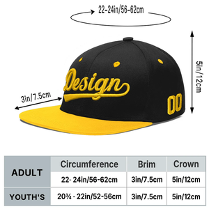 Custom Embroidered Snapback <b>Cap</b> 6-Panel Adjustable Unisex Street Style Baseball <b>Hat</b> Yellow Black Front Letter Design - Product Image 5