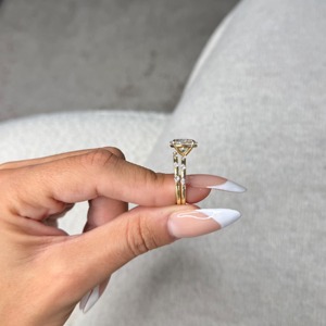 3 Carat Oval Cut Lab Grown Diamond Engagement <b>Ring</b> Set _ <b>Dainty</b> Band with Side Stones _ 14K Yellow Gold _ IGI Certified - Product Image 2