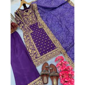 Designer Women's <b>Sets</b> Trending Silk Top Plazzo Printed Dupatta - Product Image 4