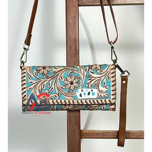 Portefeuille long de luxe en cuir floral gaufré pour femme, en cuir de vache véritable, avec blocage RFID, pour espèces, cartes et pièces de monnaie, pochette de voyage - Product Image 1