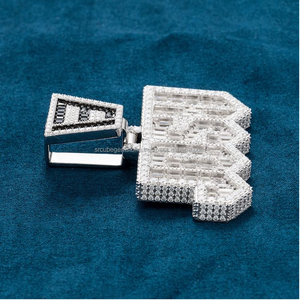 Custom 925 <b>Silver</b> Initial <b>Pendant</b> with "JOSH" Letter Real Moissanite Baguette Cut Diamond Iced HipHop Jewelry <b>for</b> <b>Men</b> Women - Product Image 3