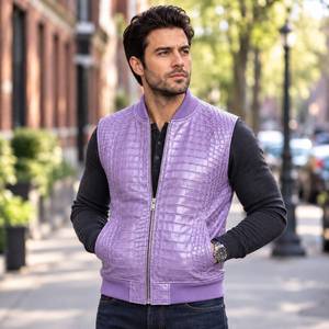 Chaleco de Cuero de Cocodrilo Azul para Hombre, Chaleco de Motociclista con Estampado de Cocodrilo, Estilo Club Biker, Regalo para Él - Product Image 1