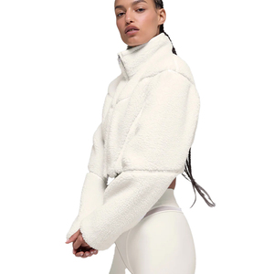 Best seller Women's Cropped Sherpa Fleece Jacket Half Zip Teddy Pullover Winter Outerwear Cozy Plush Fashion Coat Custom OEM - Product Image 2
