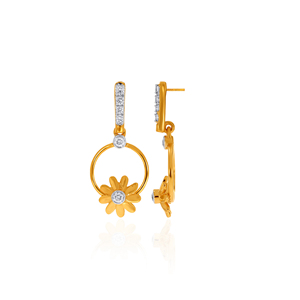 Premium Designer Gold Daisy Flower Circle Hoop <b>Dangle</b> <b>Earrings</b> with Sparkling Lab Grown <b>Diamond</b> Bridal Wedding Jewelry - Product Image 4