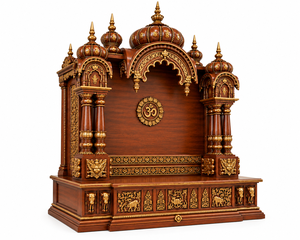 Mandir de Madera Tallada con Acabado Oscuro de Lujo para Pooja en Casa - Product Image 4
