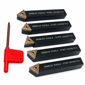 Juego de 5 Portaherramientas de Torneado de Carburo Indexables con Vástago de 1/2 Pulgada, Insertos TCMT160308 C6 para Planoar, Mandrinar y Chaflanar con Llave - Product Image 1