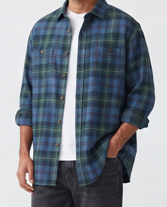 Chemise de nuit à carreaux pour homme, manches longues, col boutonné, décontractée, 100% coton flanelle, vêtement d'hiver, coupe ample, épaules tombantes, chemises à carreaux pour homme - Product Image 4