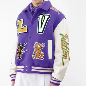 Chaqueta Varsity de Invierno para Hombre, Estilo Letterman, con Logotipo Personalizado, Bordado de Lana Chenille, Cuello Alto y Mangas de Cuero Vintage - Product Image 5