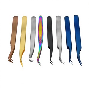Pince à cils professionnelle en acier inoxydable avec pointe fine incurvée pointe droite outil d'extension de cils durable - Product Image 1