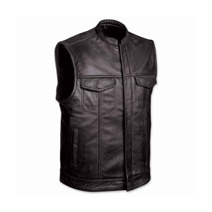 Chaleco de Motociclista de Cuero Genuino Negro para Hombre, Sin Mangas, Estilo Club, Cuello Alto, Chaleco de Cuero Personalizado OEM - Product Image 6