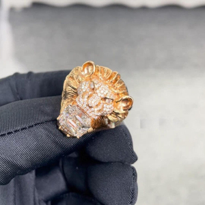 Anillo de Lujo con Forma de León, Joyería Hip Hop, Anillo de León de Oro y Plata con Diamantes de Laboratorio, Pieza de Fantasía - Product Image 4